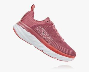 Hoka One One Women's Bondi 6 Road Running Shoes Red/Pink Canada Online [WGJBV-0952]
